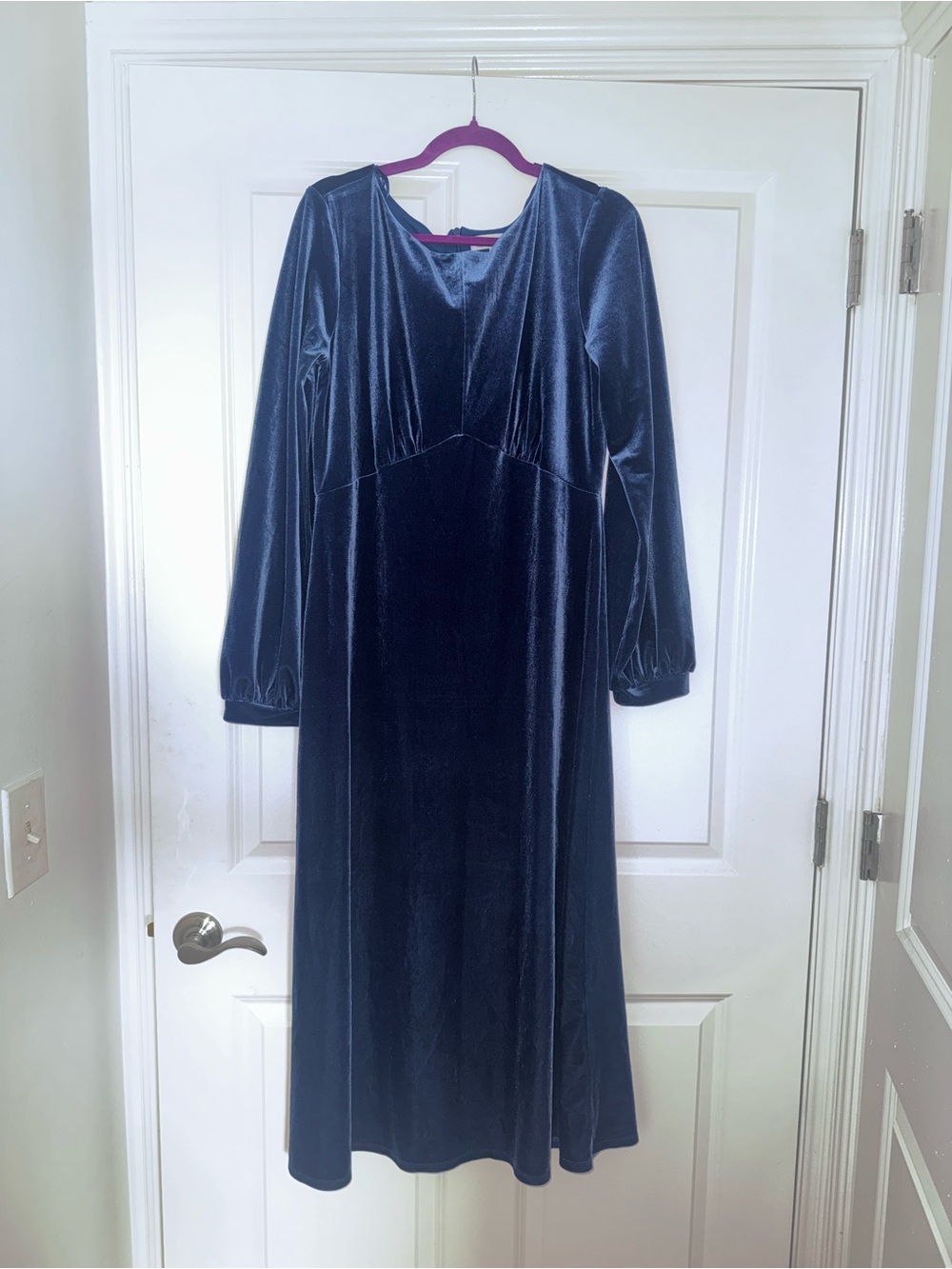 Love Ady Velvet Midi Dress in Deep Blue - Long Sleeve Elegant Style XL